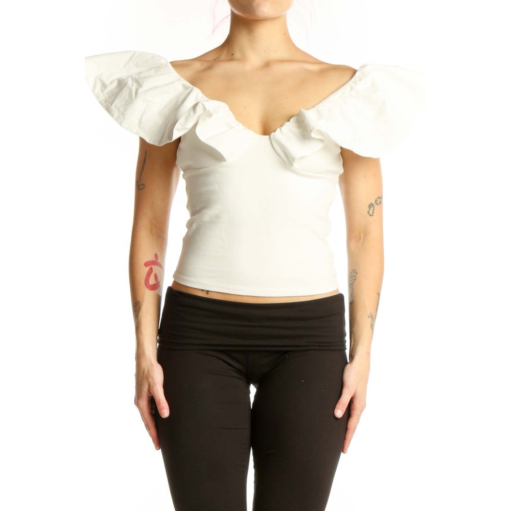 Dolan Left‎ Coast Anthropologie Top Women 1X White Ruffle Off Shoulder Crop
